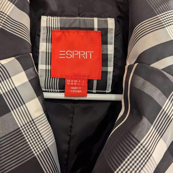 ESPRIT Tartan Plaid Black/White Trench Rain Coat/Jacket-Size Medium - Picture 2 of 3